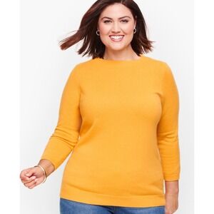 Talbots Audrey Sweater 3X Classic Yellow Pure Cashmere 3/4 Sleeve Crew Neck Plus